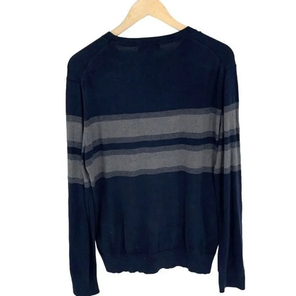 Banana Republic‎ Men's Knit Striped Silk Blend Pullover Sweater Blue Gray Large